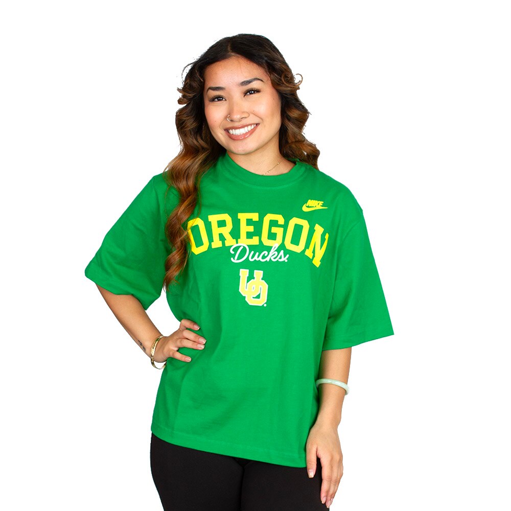 Interlocking UO, Nike, Green, Crew Neck, Cotton, Women, Legacy, Boxy, T-Shirt, 954285